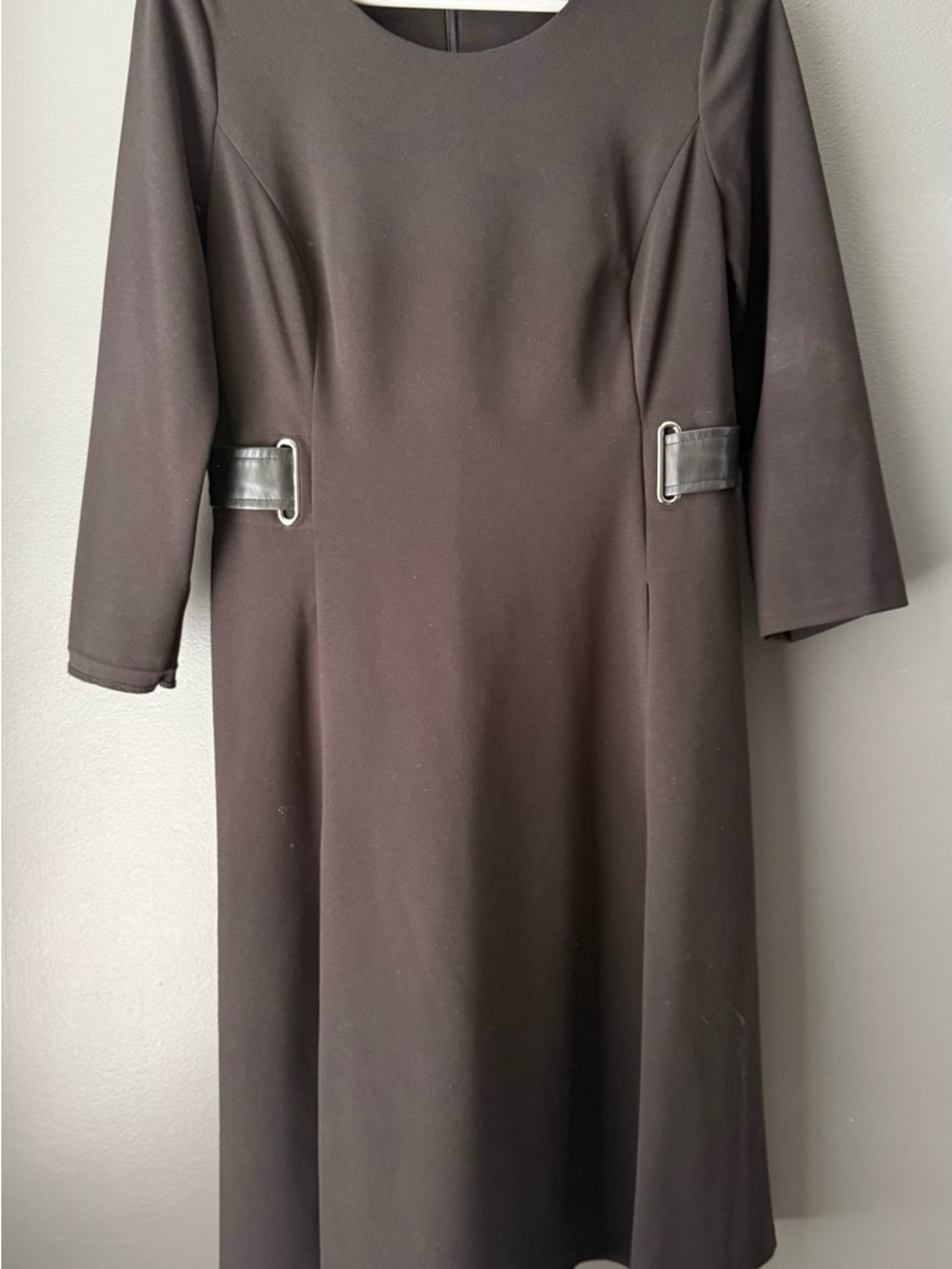 DKNY Black Long-Sleeve A-line Dress with Side Buckle Detail and pockets!